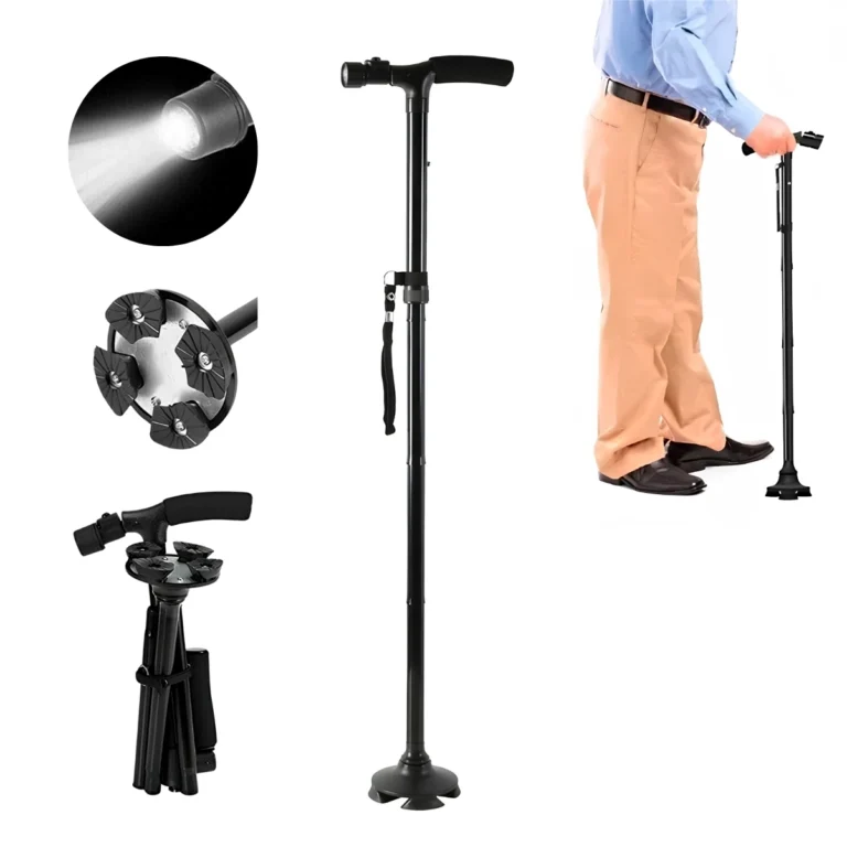 Bastón Plegable con Linterna LED y Base Antideslizante