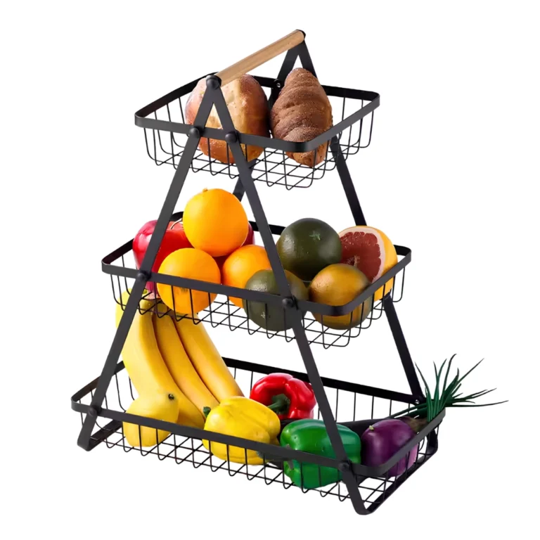 Frutero Organizador de 3 Niveles Metal y Madera